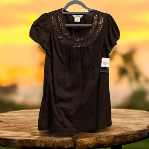 St Johns Bay blouse with sequins NWT size Small 34$ great gift idea - Picture 1 of 10